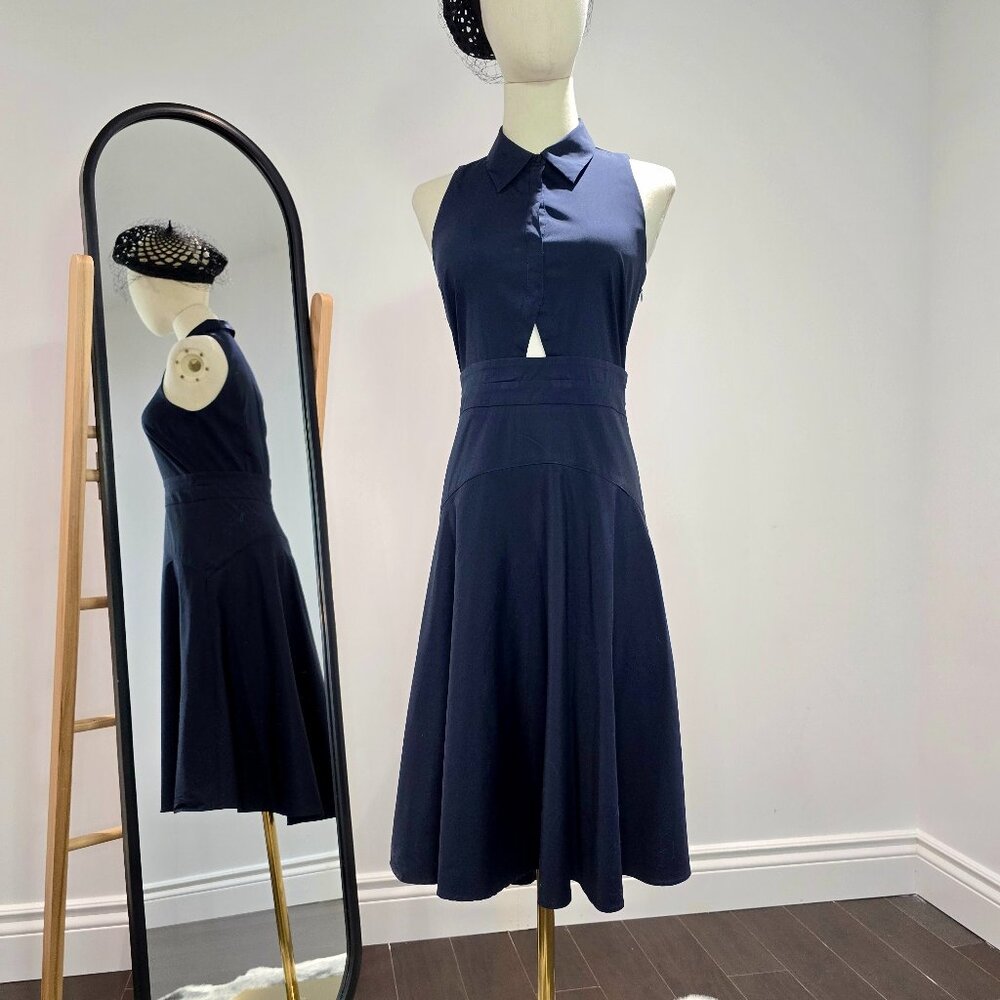 A.L.C. Navy Blue Sleeveless Fit and Fare Cotton Dress